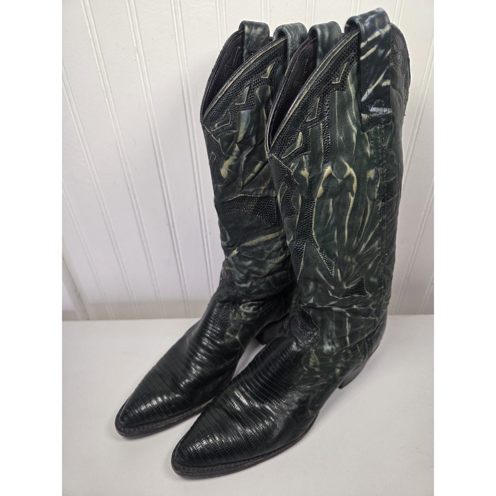 Rare Vintage Dan Post Green Teju Lizard Western Cowboy Boots Women's 7 Made USA